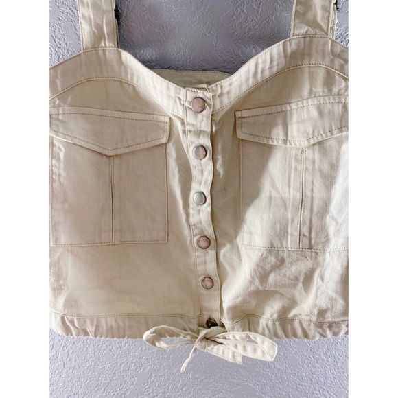 Free People We The Free Palm Desert Cream Ivory Button Crop Top - Picture 8 of 13